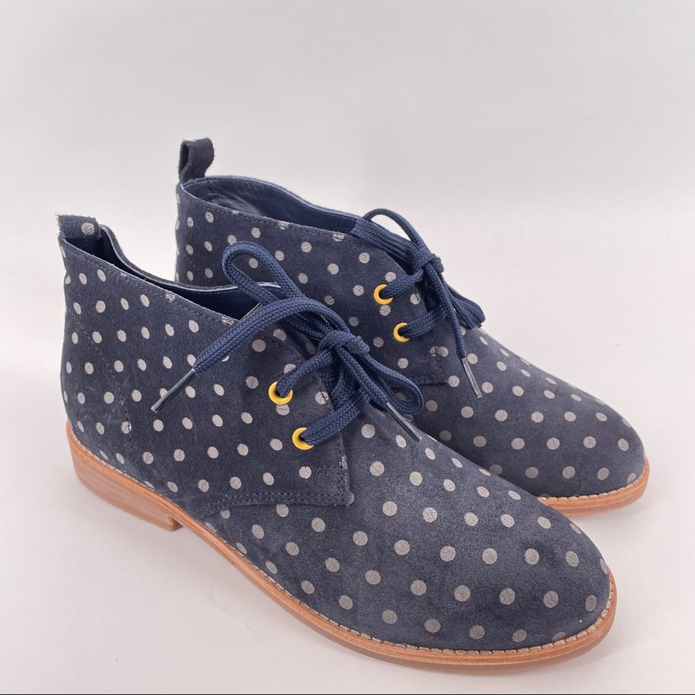 Boden Polka Dot Navy Blue Suede Ankle Bootie Size 38 = US 7